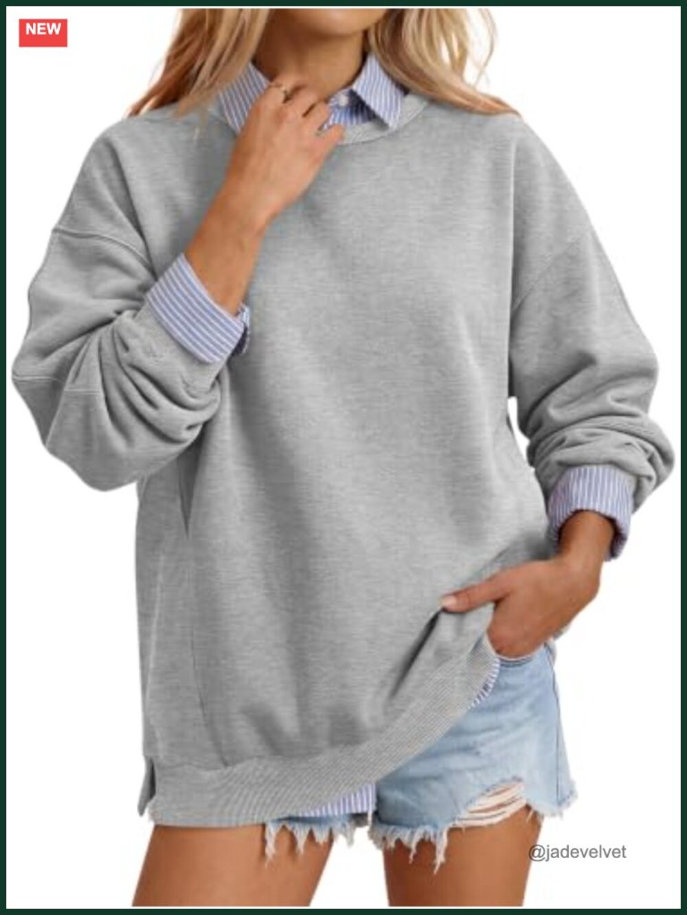 Oversized Textured Pullover Sweatshirt Drop Shoulder Crewneck
